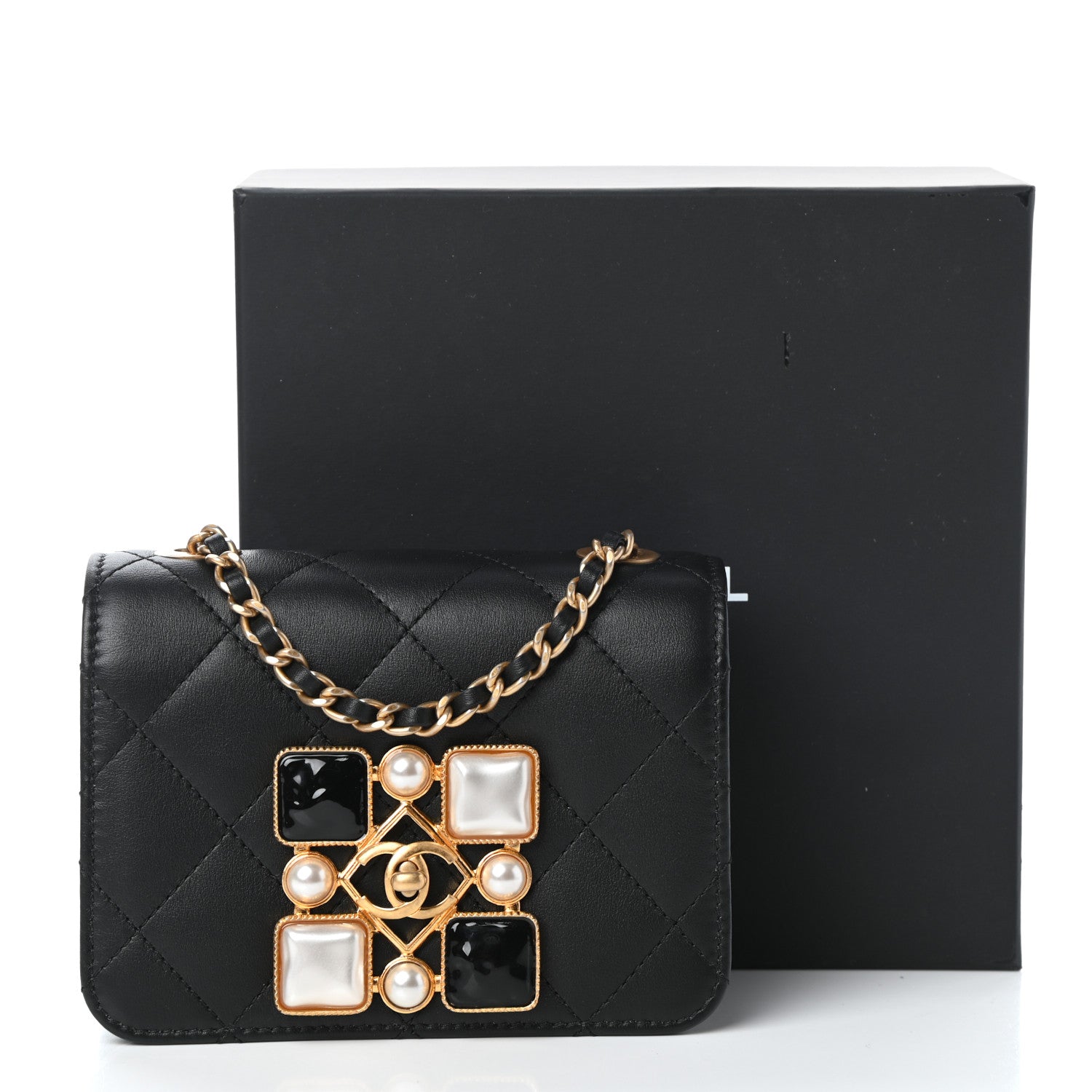 Chanel Calfskin Quilted Crystal Pearl Mini Flap Bag Black 10 of 10