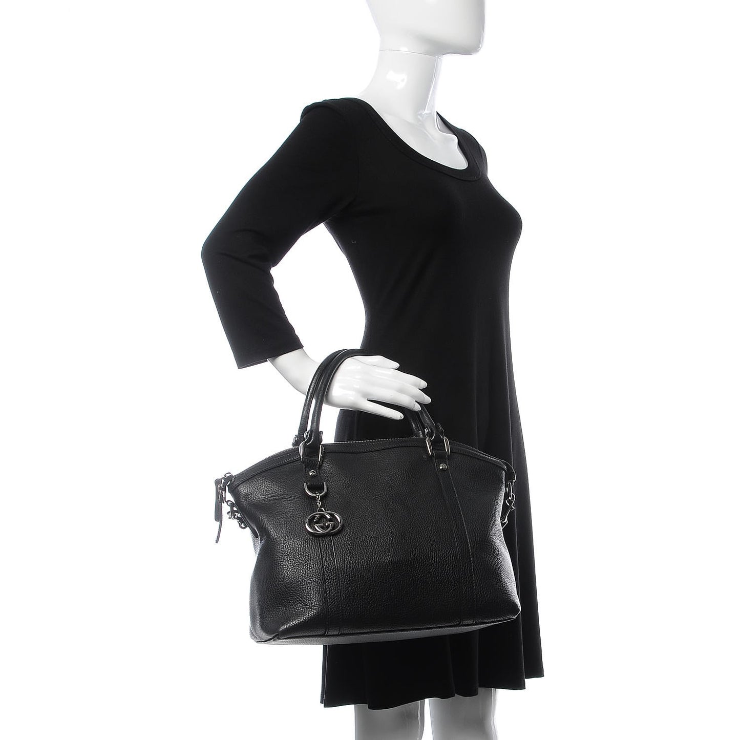 Pebbled Calfskin Medium GG Charm Dome Satchel Black
