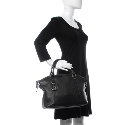 Gucci Pebbled Calfskin Medium GG Charm Dome Satchel Black 3 of 10