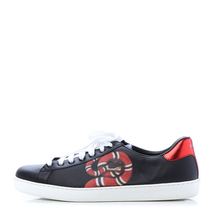 Gucci Calfskin Kingsnake Mens Ace Sneakers 9 Black Multicolor 1 of 10