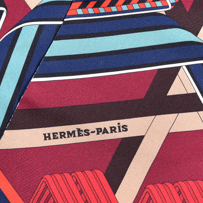Hermes Silk Sangles en Zigzag Fleuries Maxi Twilly Bordeaux Jaune Vif Vert 3 of 4
