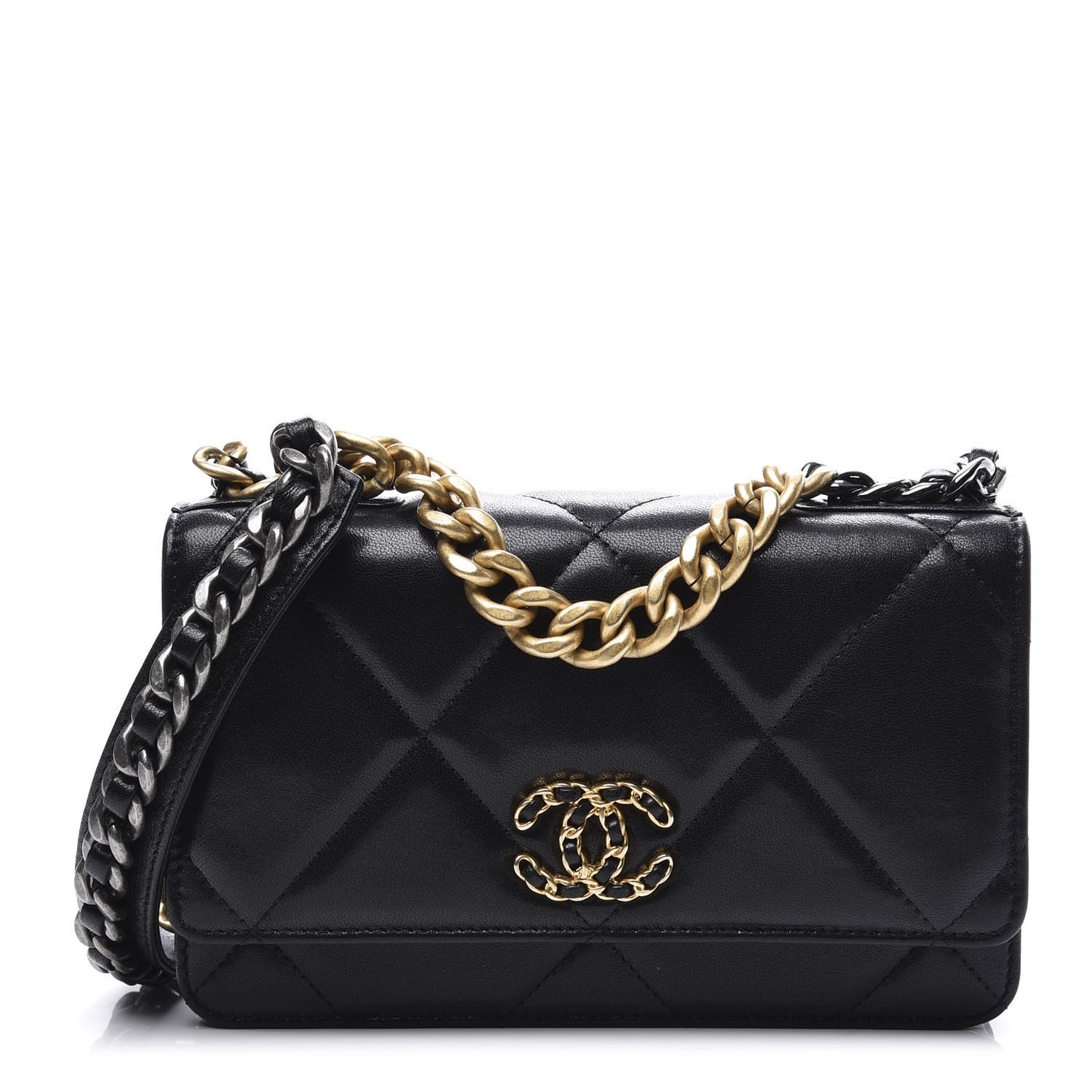 Goatskin Quilted 19 Wallet On Chain WOC Black