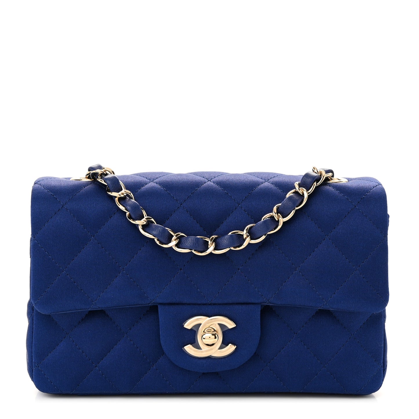 Satin Quilted Mini Rectangular Flap Blue