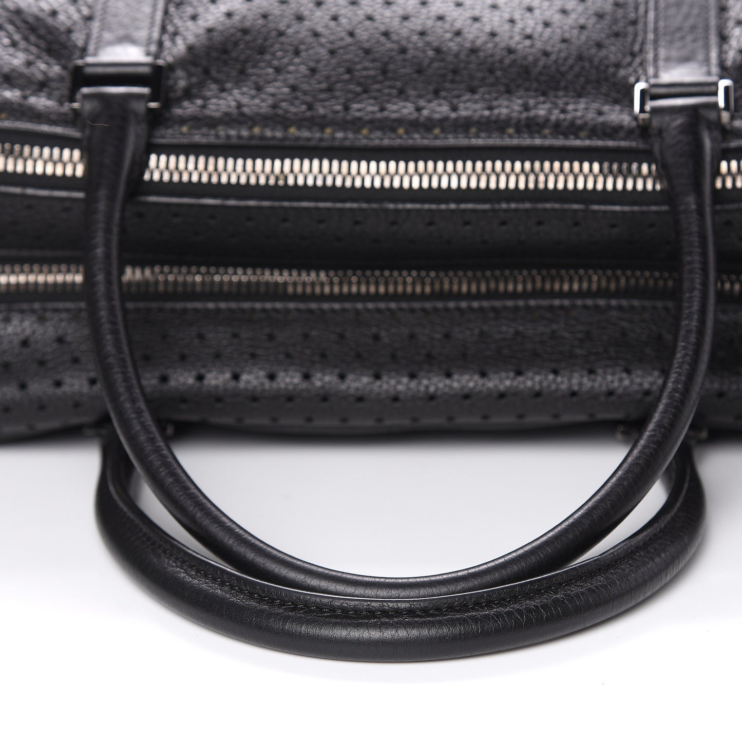 Calfskin Perforated Rockstud Large Travel Briefcase Black