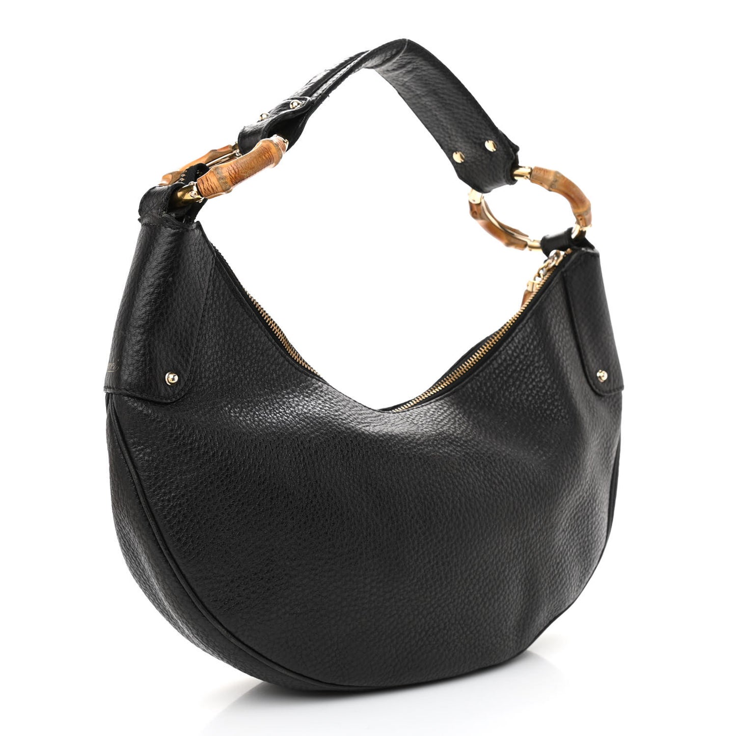 Pebbled Calfskin Web Bamboo Ring Hobo Black