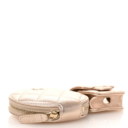 Chanel Metallic Lambskin Quilted Round Clip On Coin Purse Airpods Case Gold 3 of 11
