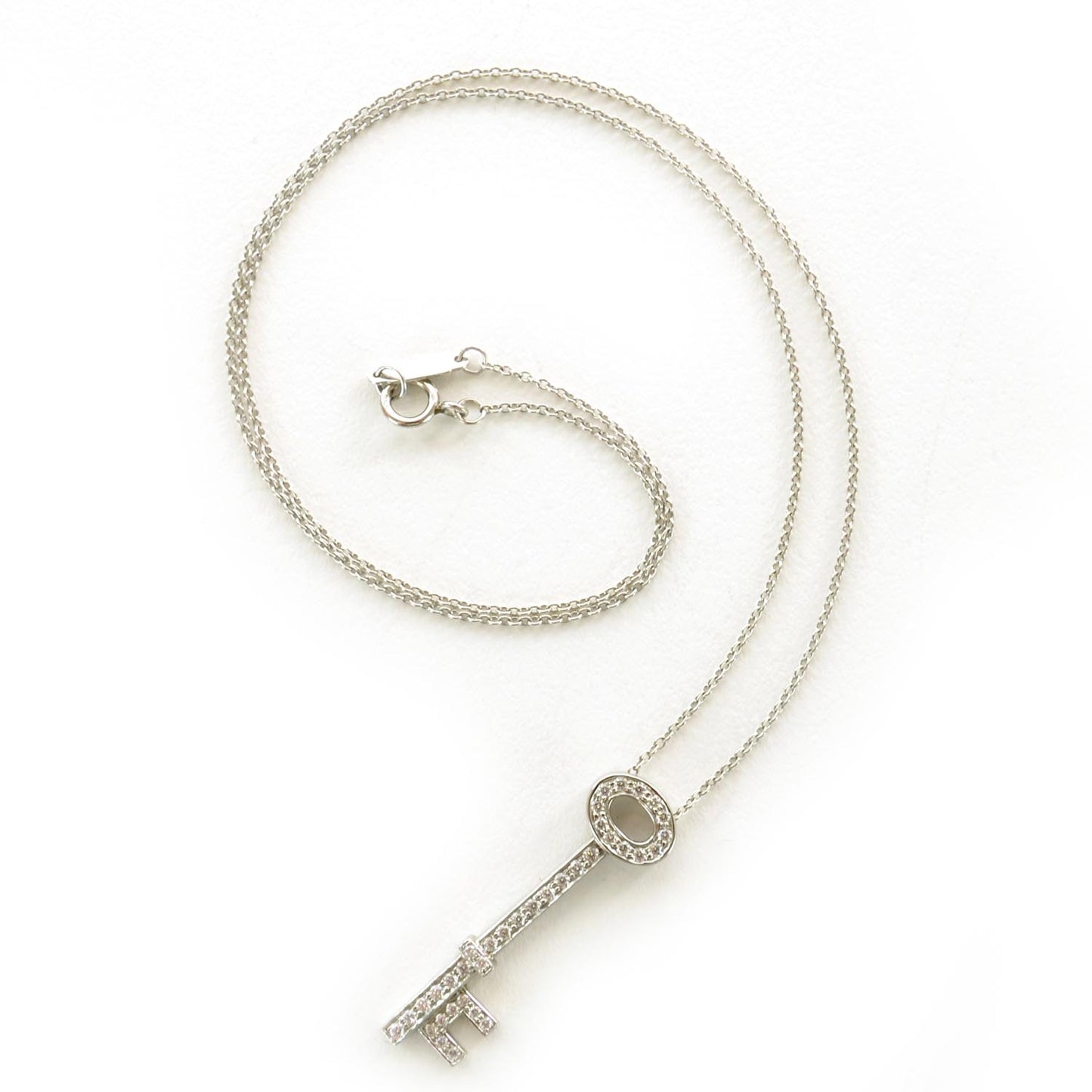 Platinum Diamond Oval Key Pendant Necklace