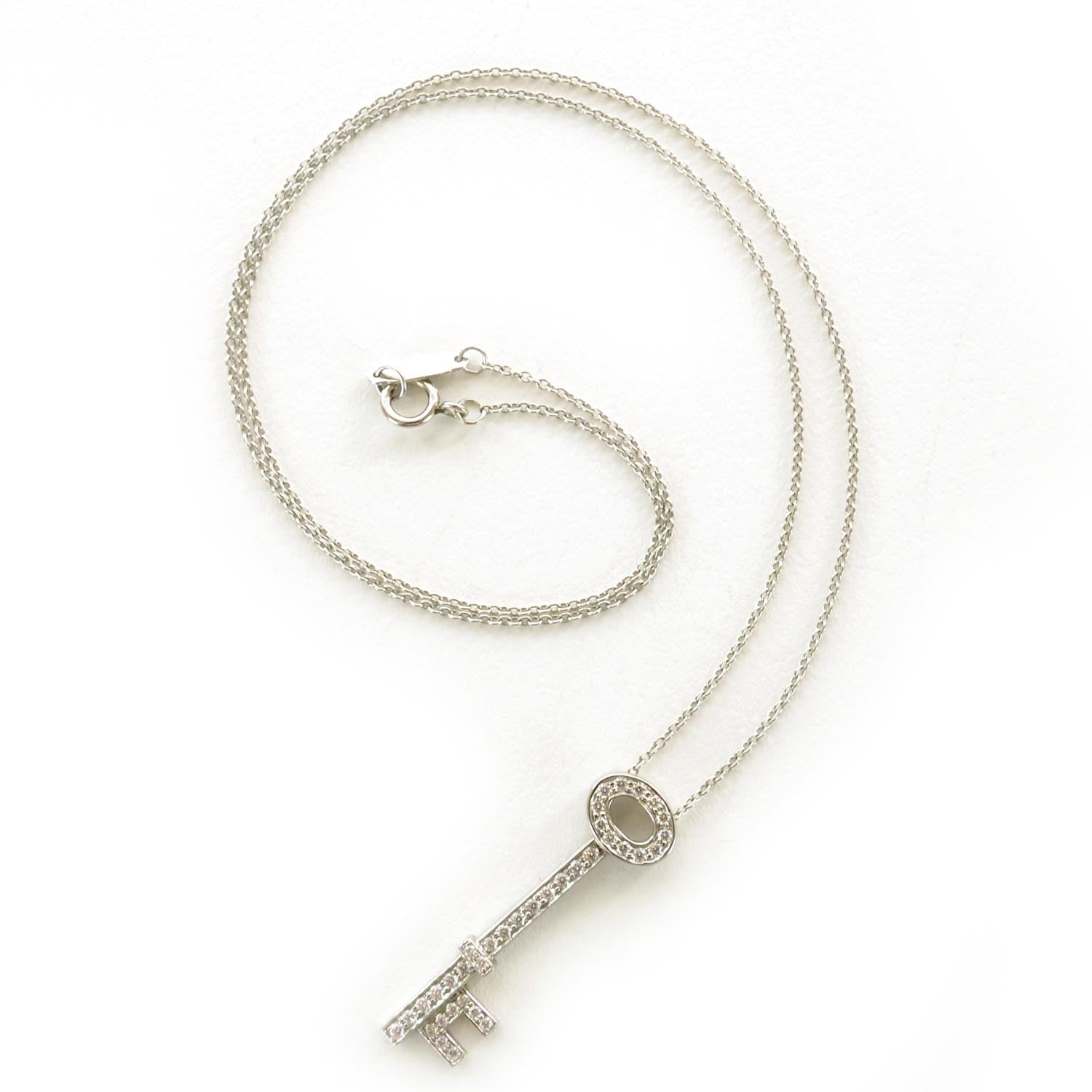 Tiffany Platinum Diamond Oval Key Pendant Necklace 1 of 6