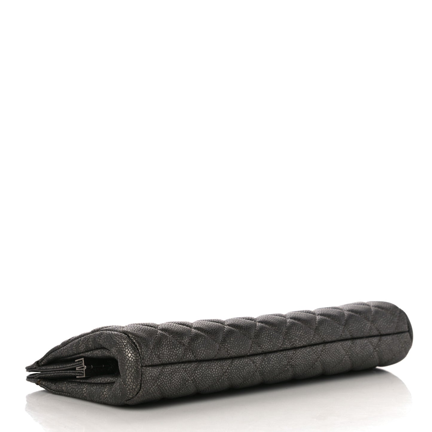 Metallic Caviar Quilted Clutch Dark Silver