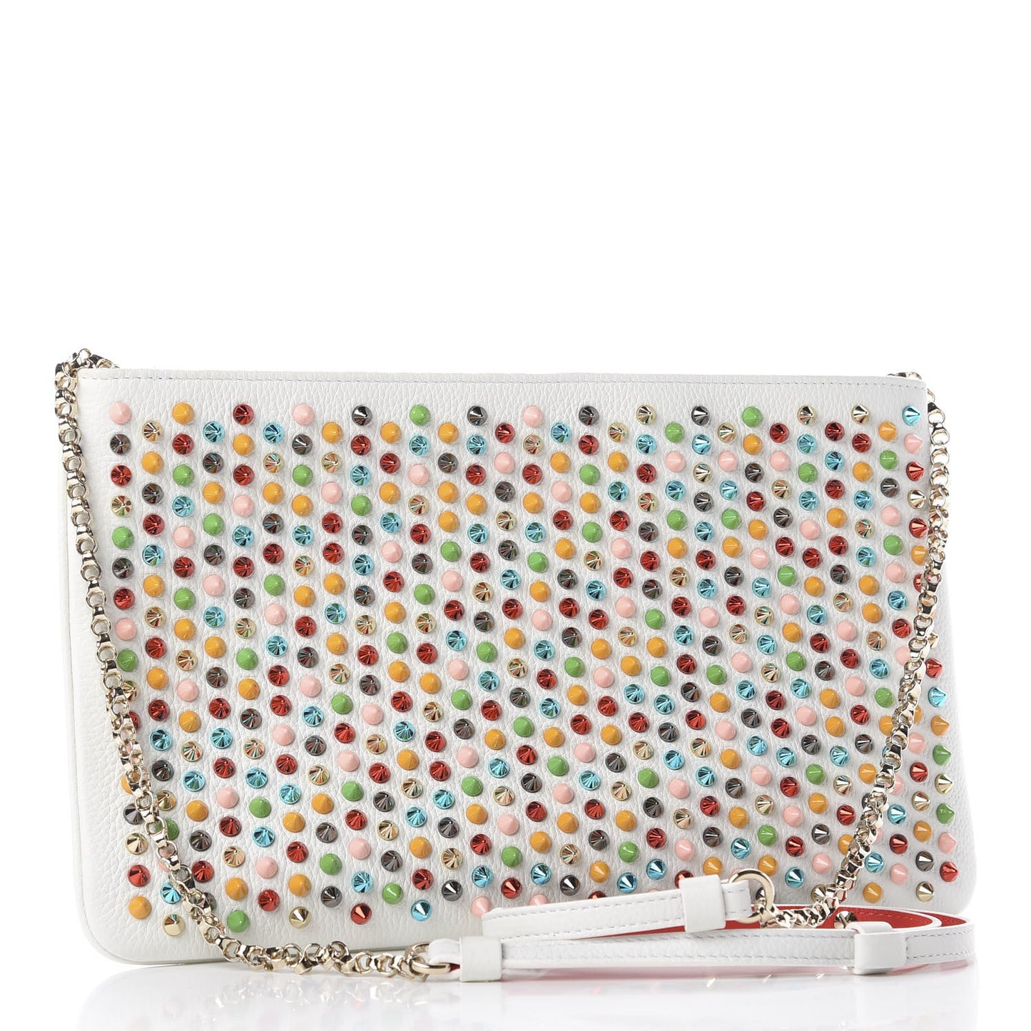 Calfskin Empire Spikes Loubiposh Clutch White Multi