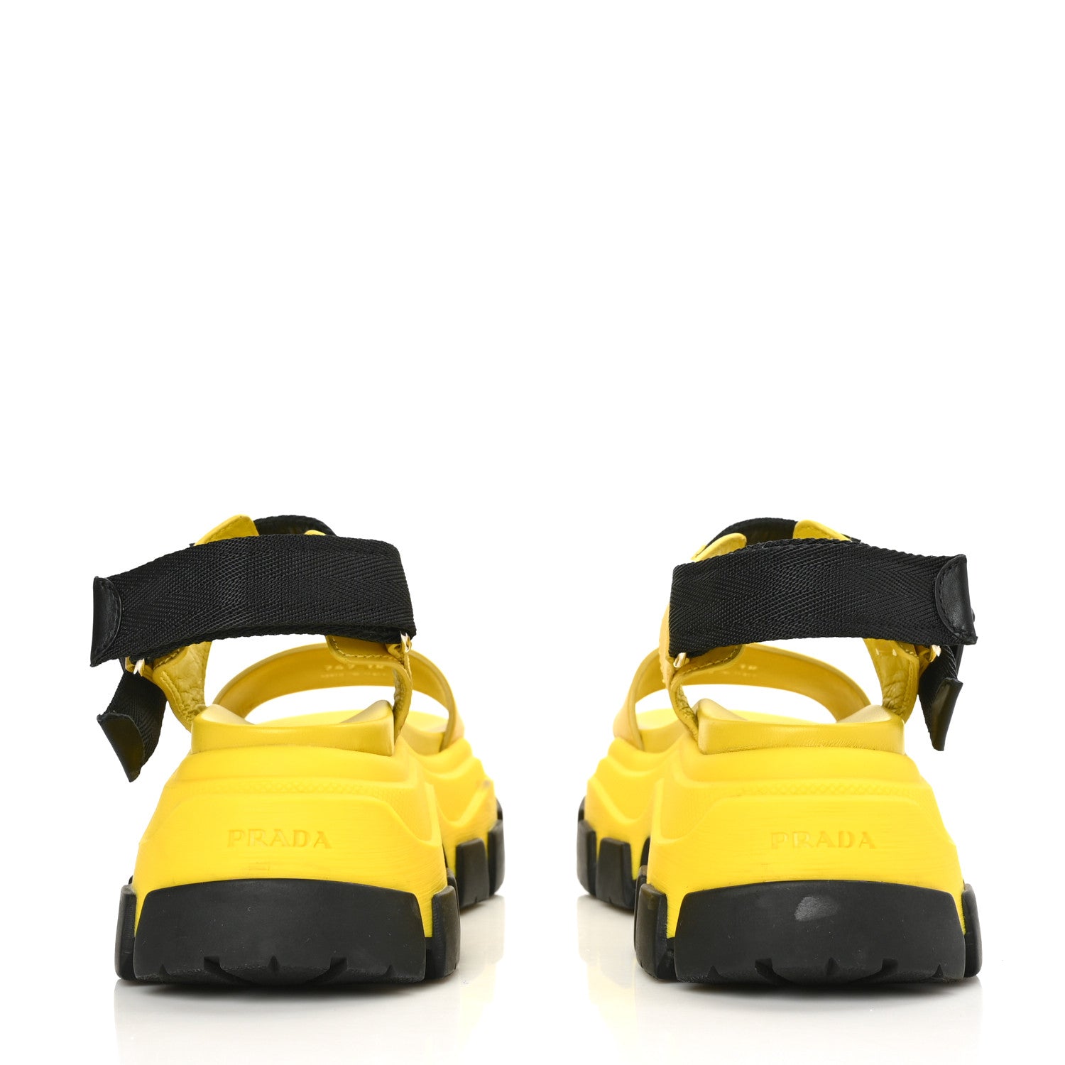 Prada Brushed Calfskin Monolith Pegasus Thunder Sandals 38 Yellow Black 5 of 7