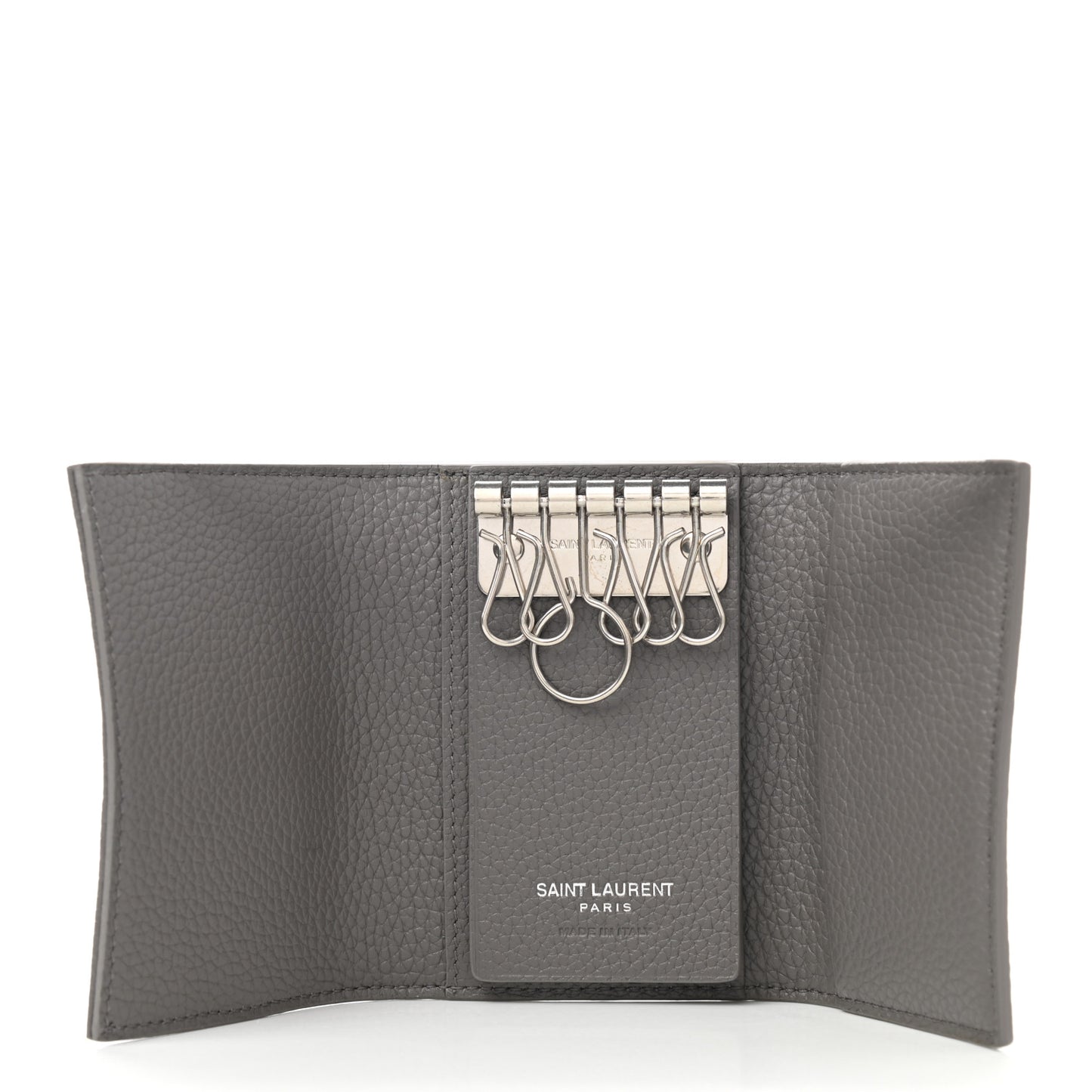 Grained Calfskin Key Holder Wallet Grey