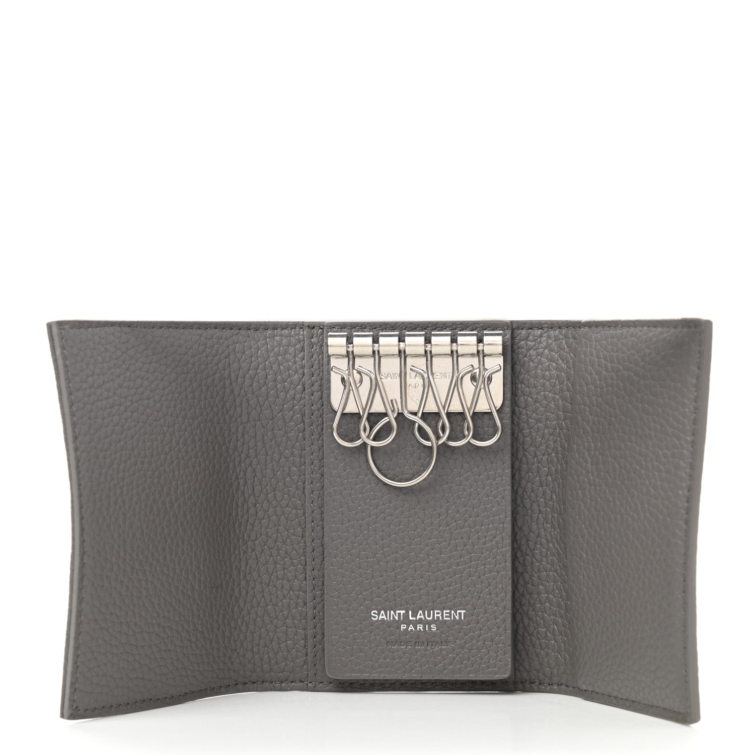 Saint Laurent Grained Calfskin Key Holder Wallet Grey 5 of 8