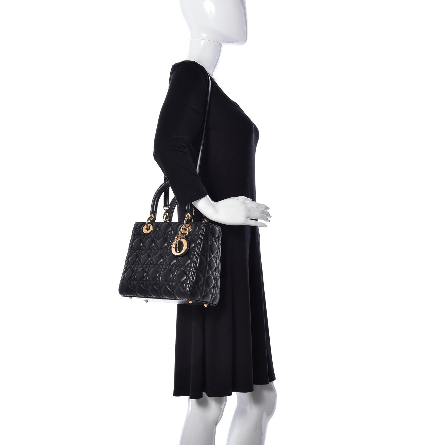 Christian Dior Lambskin Cannage Medium Lady Dior Black 2 of 12