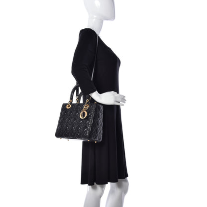 Christian Dior Lambskin Cannage Medium Lady Dior Black 2 of 12
