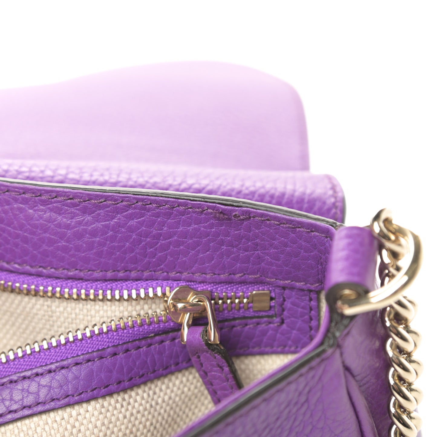 Pebbled Calfskin Medium Soho Flap Crossbody Shine Purple