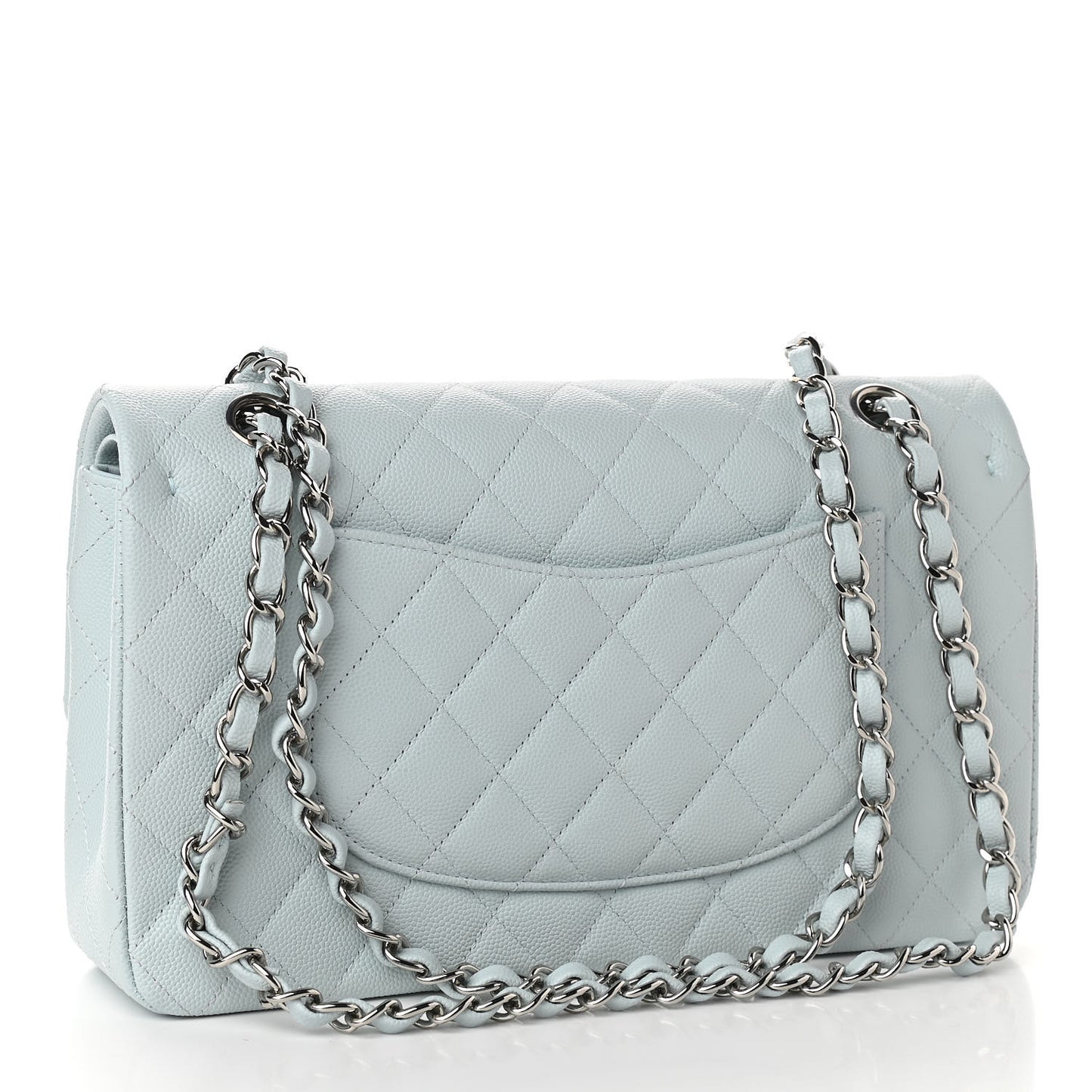 Caviar Quilted Medium Double Flap Light Blue