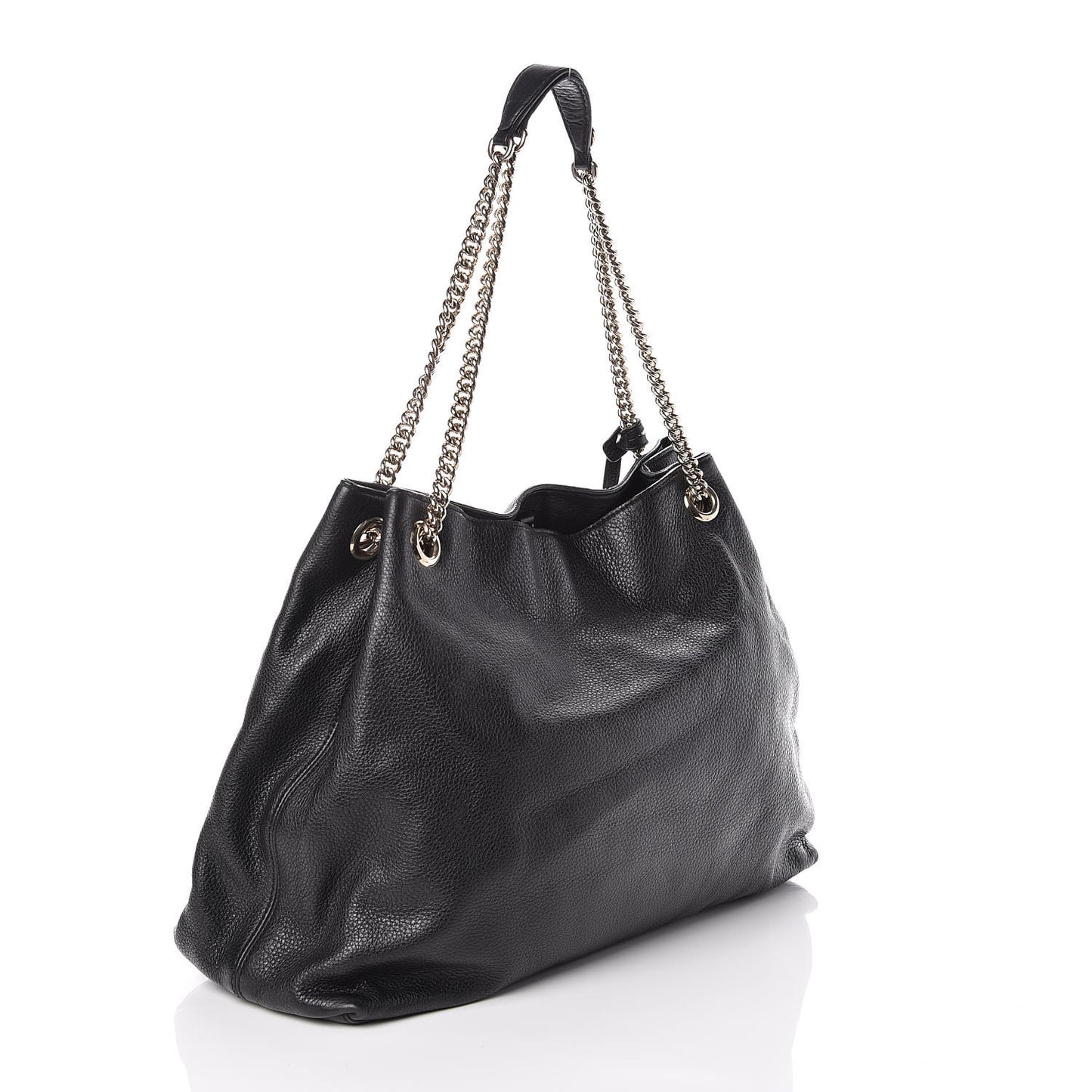 Pebbled Calfskin Large Soho Chain Shoulder Bag Black