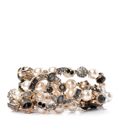 Chanel Pearl Resin Crystal CC Multi Strand Bracelet Gold 1 of 4