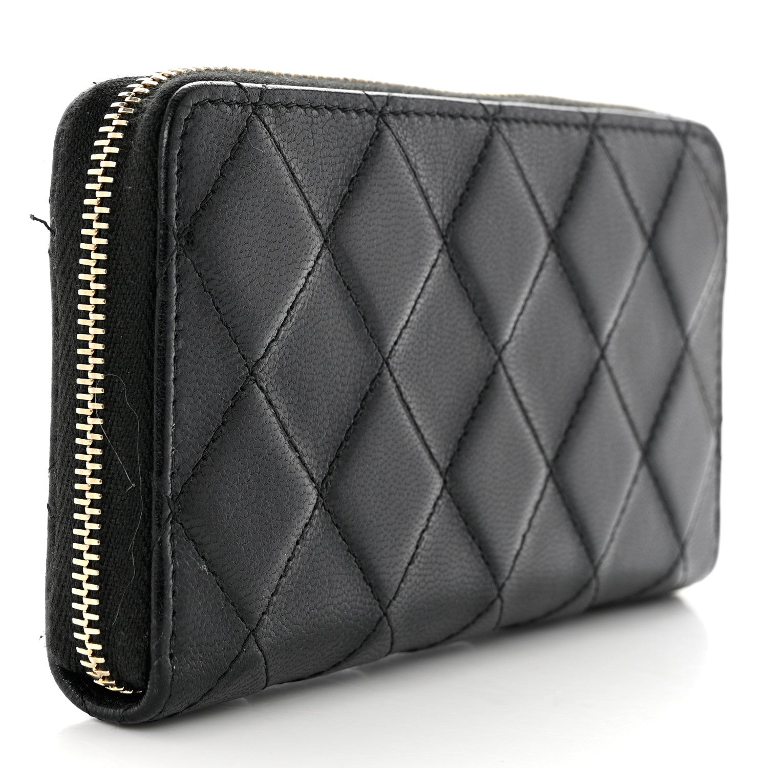 Chanel Calfskin Diamond Quilted Zip Around Wallet Black 3 of 10
