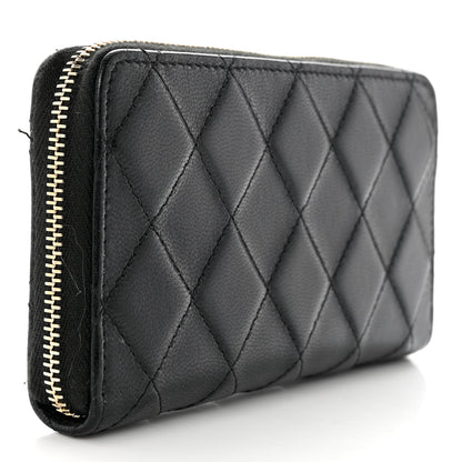 Chanel Calfskin Diamond Quilted Zip Around Wallet Black 3 of 10