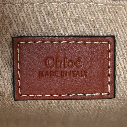 Chloe Cotton Calfskin Small Woody Ribbon Tote With Strap White Brown 6 of 9