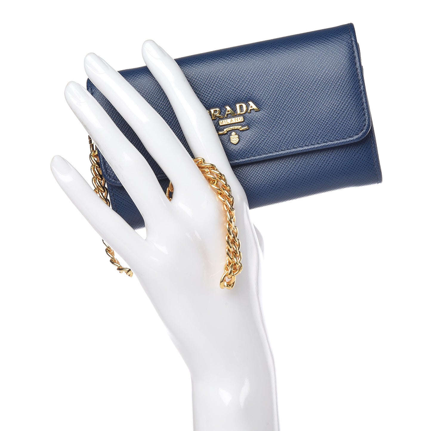 Saffiano Metal Oro Chain Wallet Cobalto
