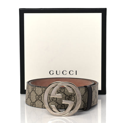 Gucci GG Supreme Monogram Selleria Calfskin Interlocking G 40mm Belt 80 32 Beige Ebony Cocoa 6 of 6