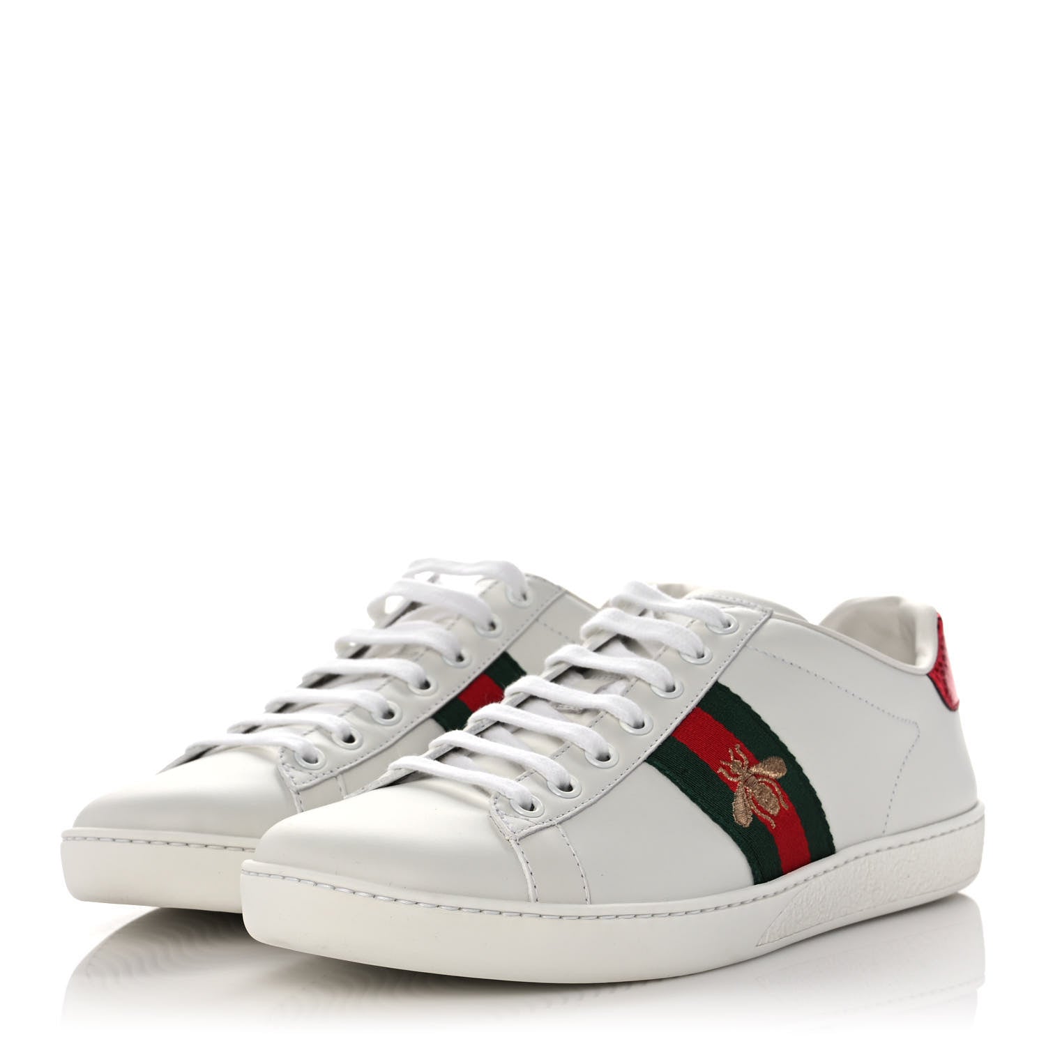 Gucci Calfskin Ayers Bee Embroidered Womens Ace Sneakers 38.5 White Green 3 of 9
