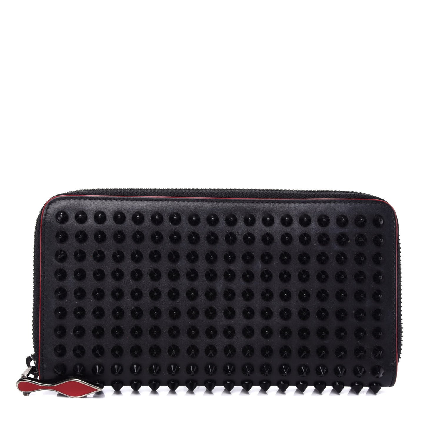 Calfskin Panettone Spiked Zip Around Wallet Black
