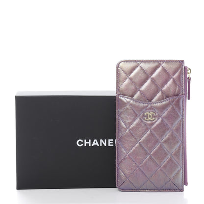 Chanel Metallic Aged Calfskin Quilted Classic Flat Wallet Pouch Purple 10 of 10