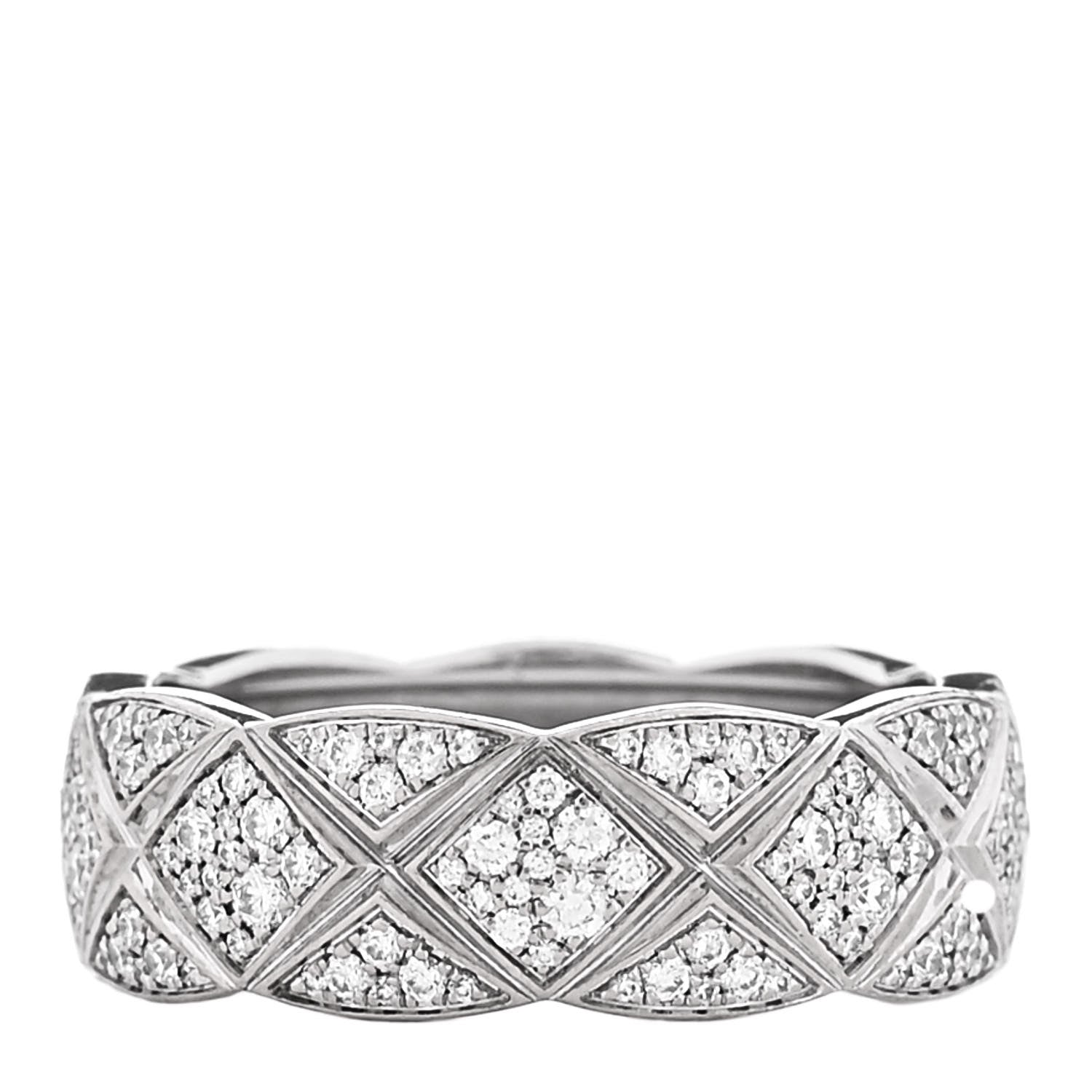 Chanel 18K White Gold Diamond Small Coco Crush Pave Ring 52 6 3 of 4