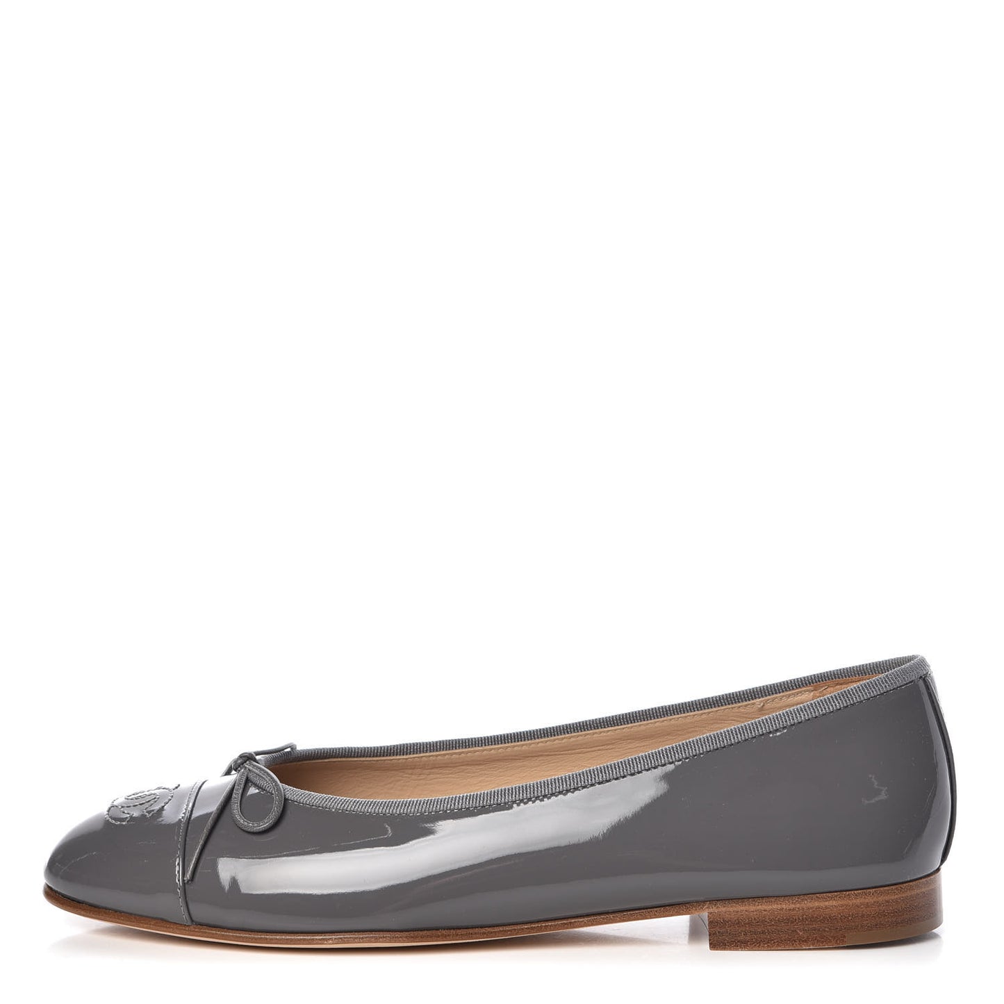 Patent Calfskin CC Cap Toe Ballerina Flats 39.5 Dark Grey