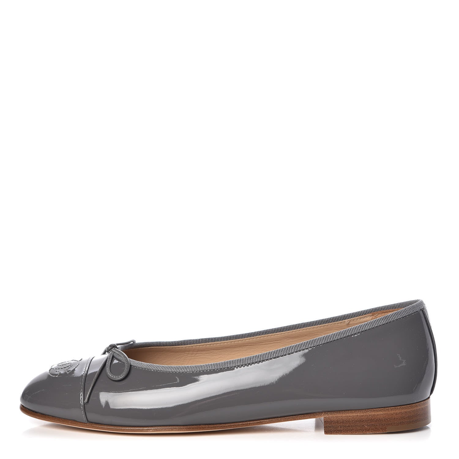 Chanel Patent Calfskin CC Cap Toe Ballerina Flats 39.5 Dark Grey 1 of 12
