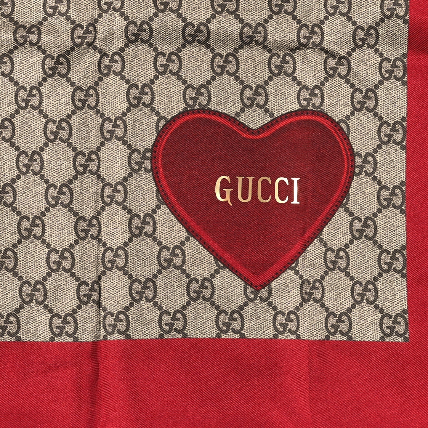 Silk GG Monogram Heart Square Scarf Beige Red