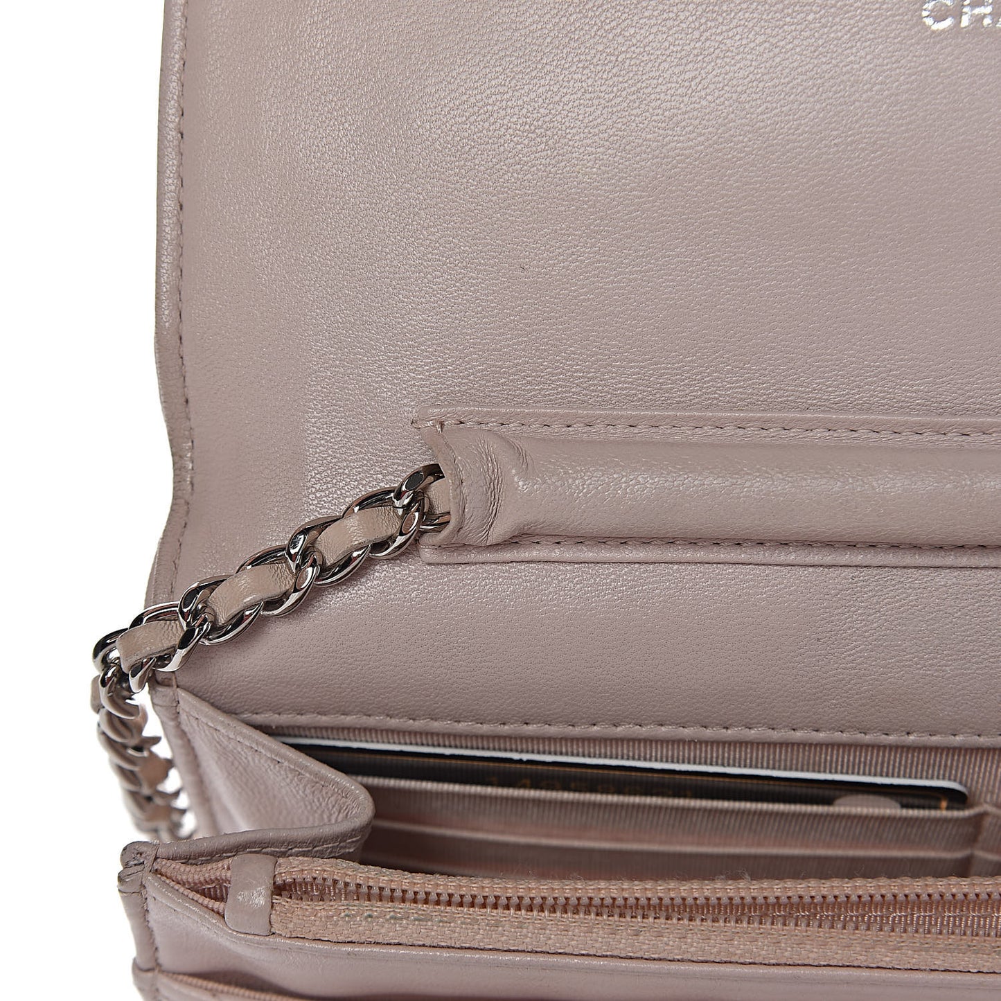 Lambskin Quilted Wallet On Chain WOC Rose Pale
