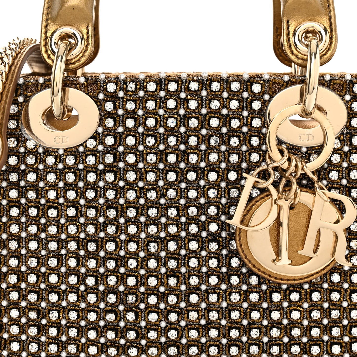 Metallic Calfskin Crystal Mini Lady Dior Gold