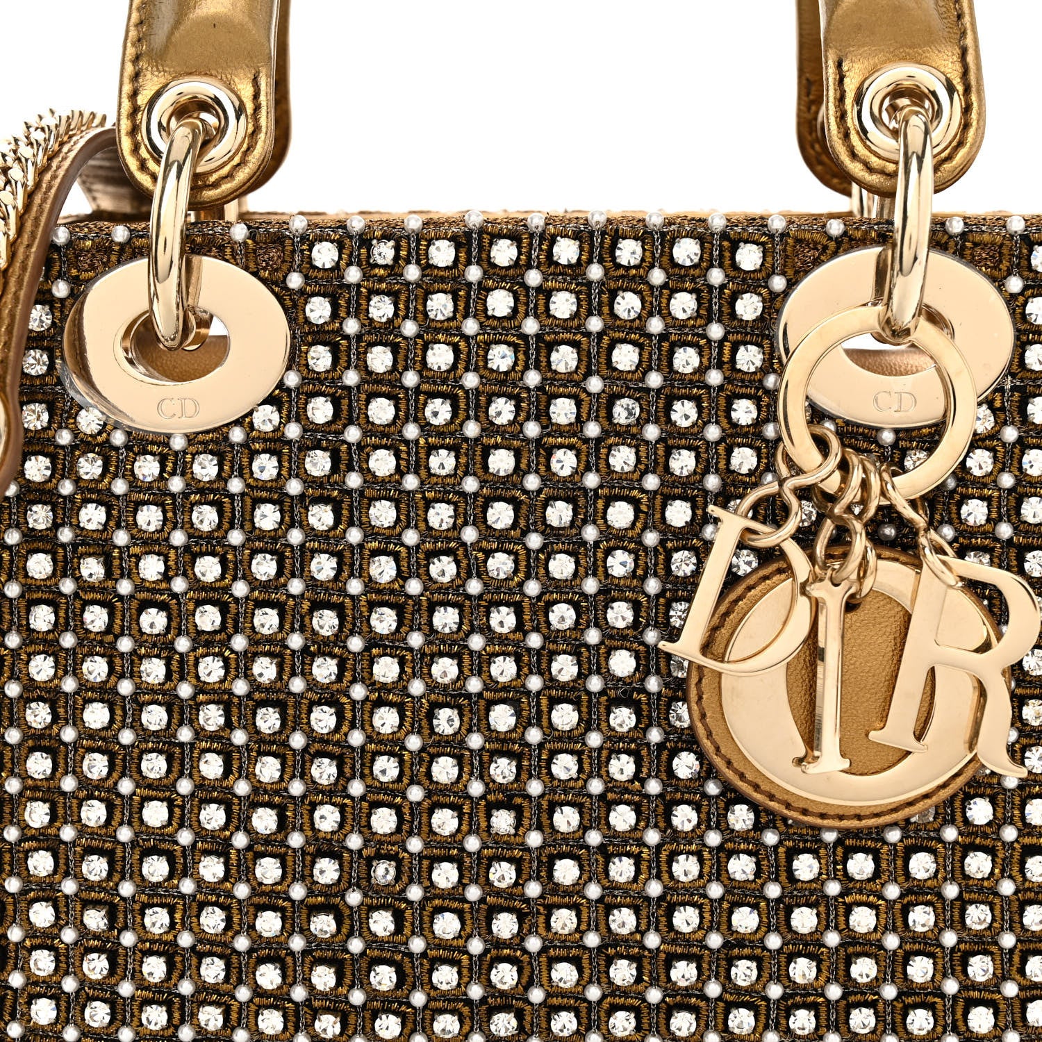 Christian Dior Metallic Calfskin Crystal Mini Lady Dior Gold 7 of 10