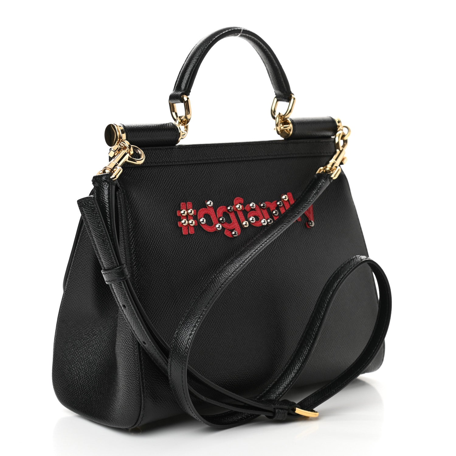 Dolce & Gabbana Dauphine Studded Medium DG Family Patch Miss Sicily Satchel Black 3 of 10