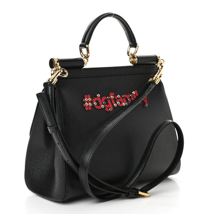Dolce & Gabbana Dauphine Studded Medium DG Family Patch Miss Sicily Satchel Black 3 of 10