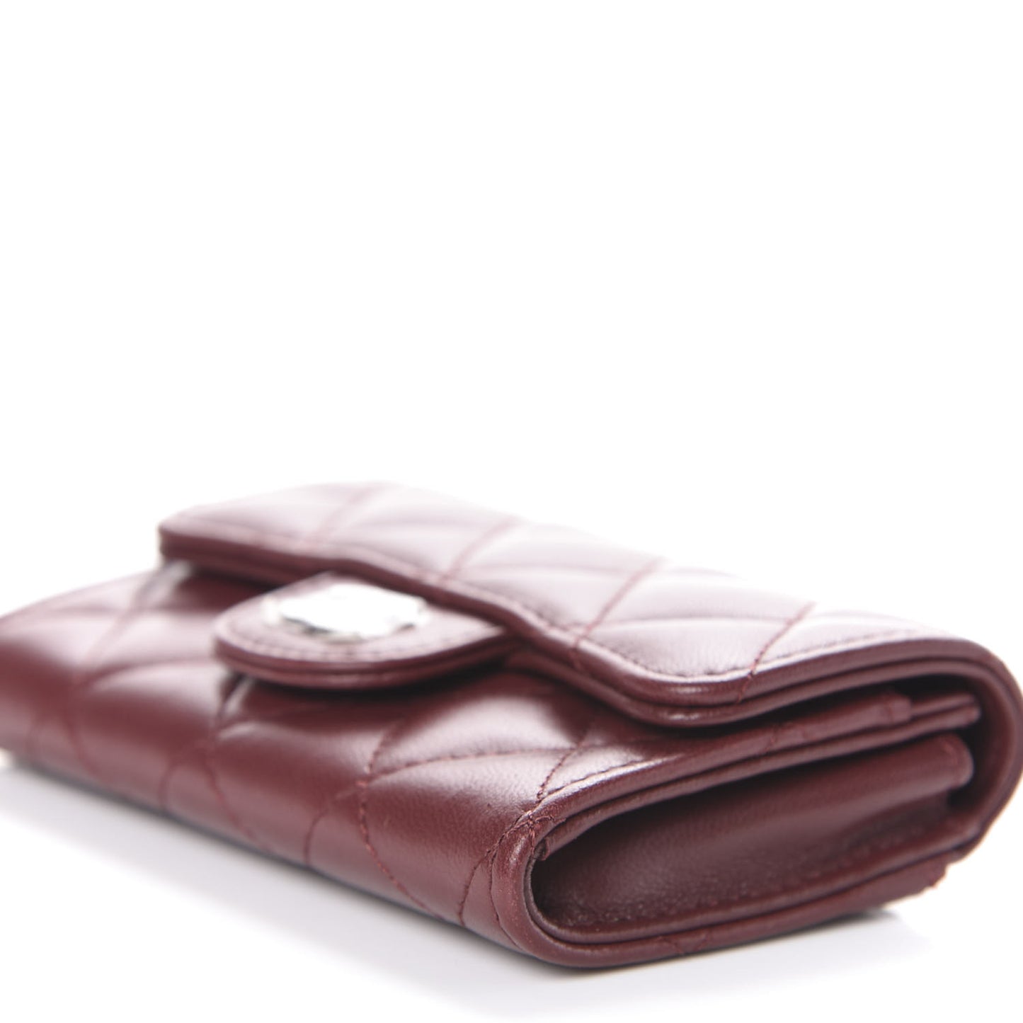 Lambskin Quilted Flap Card Holder Wallet Burgundy
