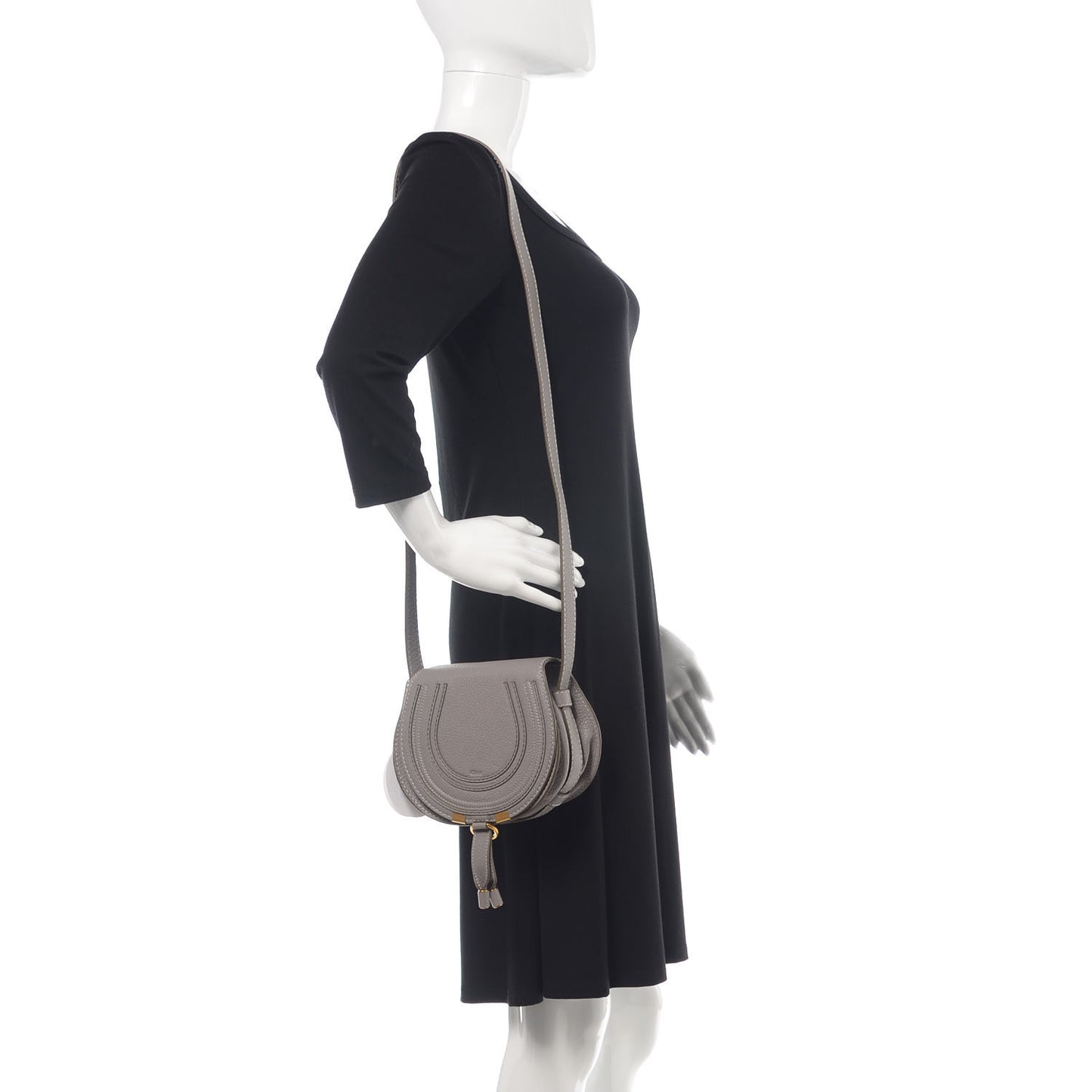 Calfskin Mini Marcie Round Crossbody Bag Cashmere Grey