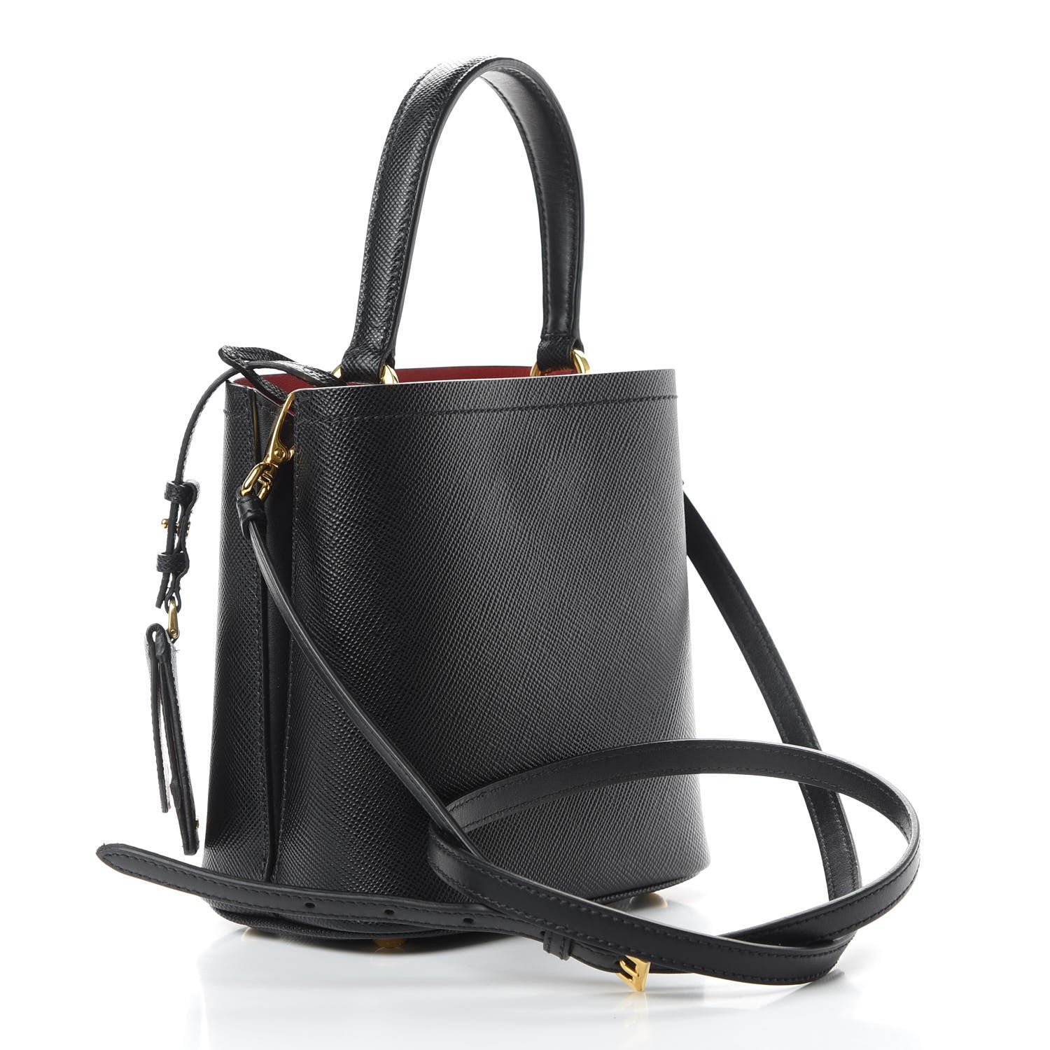 Prada Saffiano Cuir Small Panier Bucket Bag Black Fuoco 4 of 12