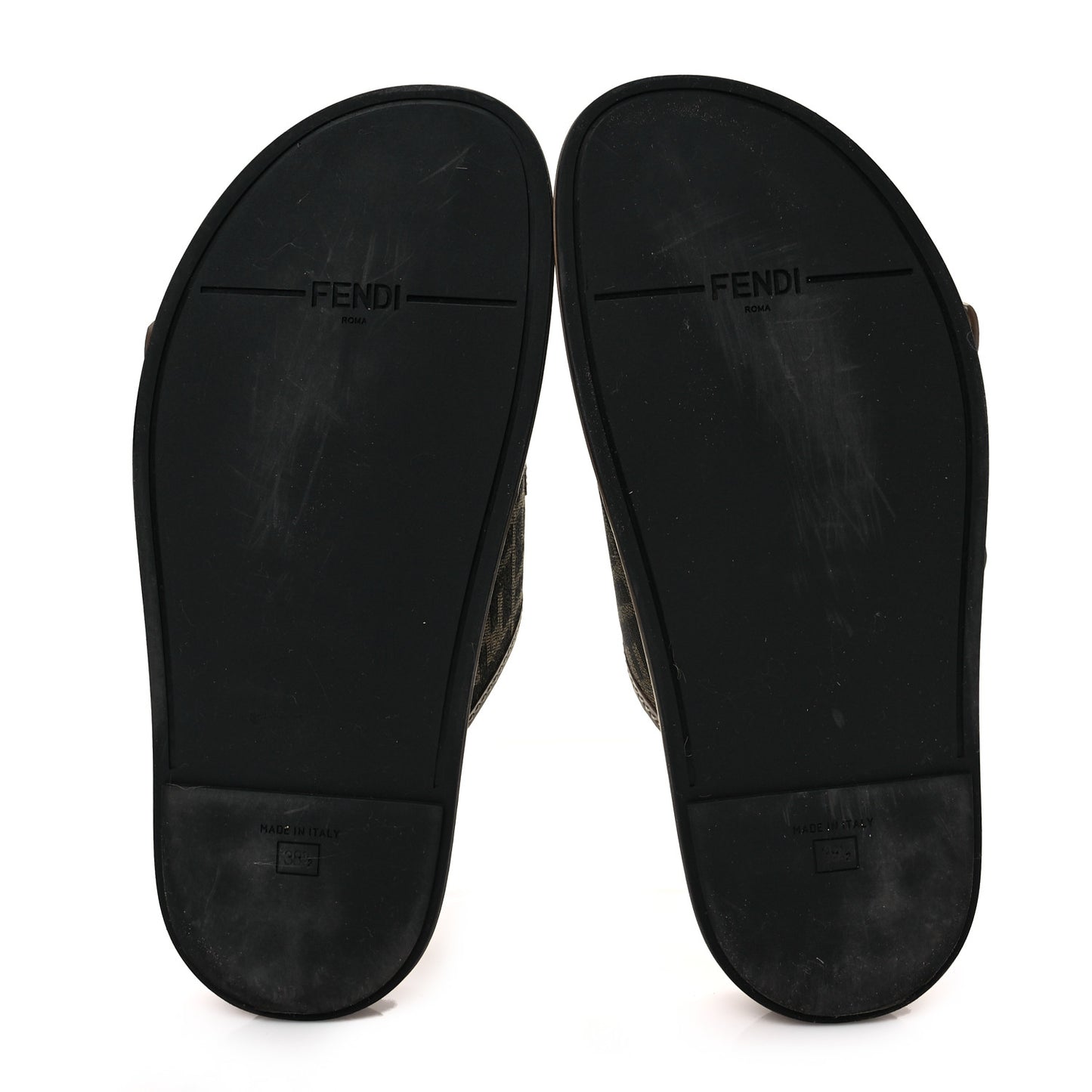 Fabric Jacquard Nappa FF Womens Fendi Feel Buckled Slide Sandals 38.5 Tobacco Black Miele Scuro