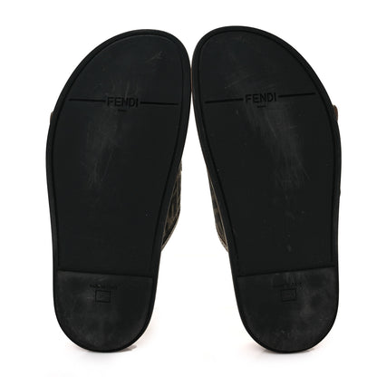 Fendi Fabric Jacquard Nappa FF Womens Fendi Feel Buckled Slide Sandals 38.5 Tobacco Black Miele Scuro 5 of 8