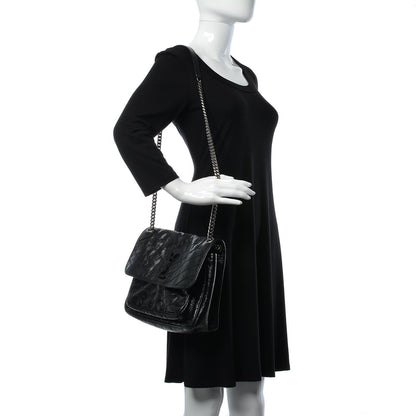 Saint Laurent Crinkled Calfskin Matelasse Monogram Medium Niki Chain Satchel Black 2 of 7