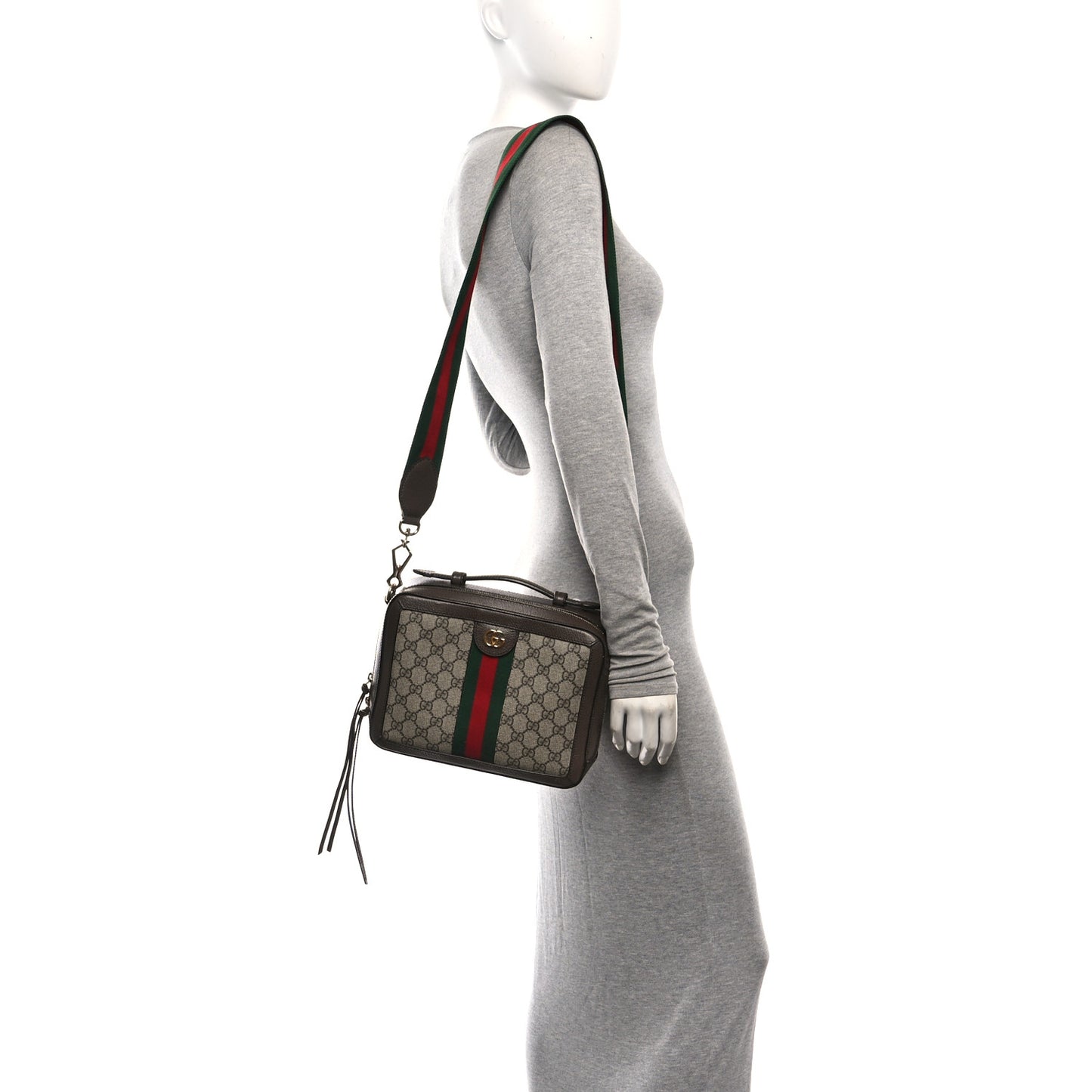 GG Supreme Monogram Web Small Ophidia Top Handle Shoulder Bag Brown