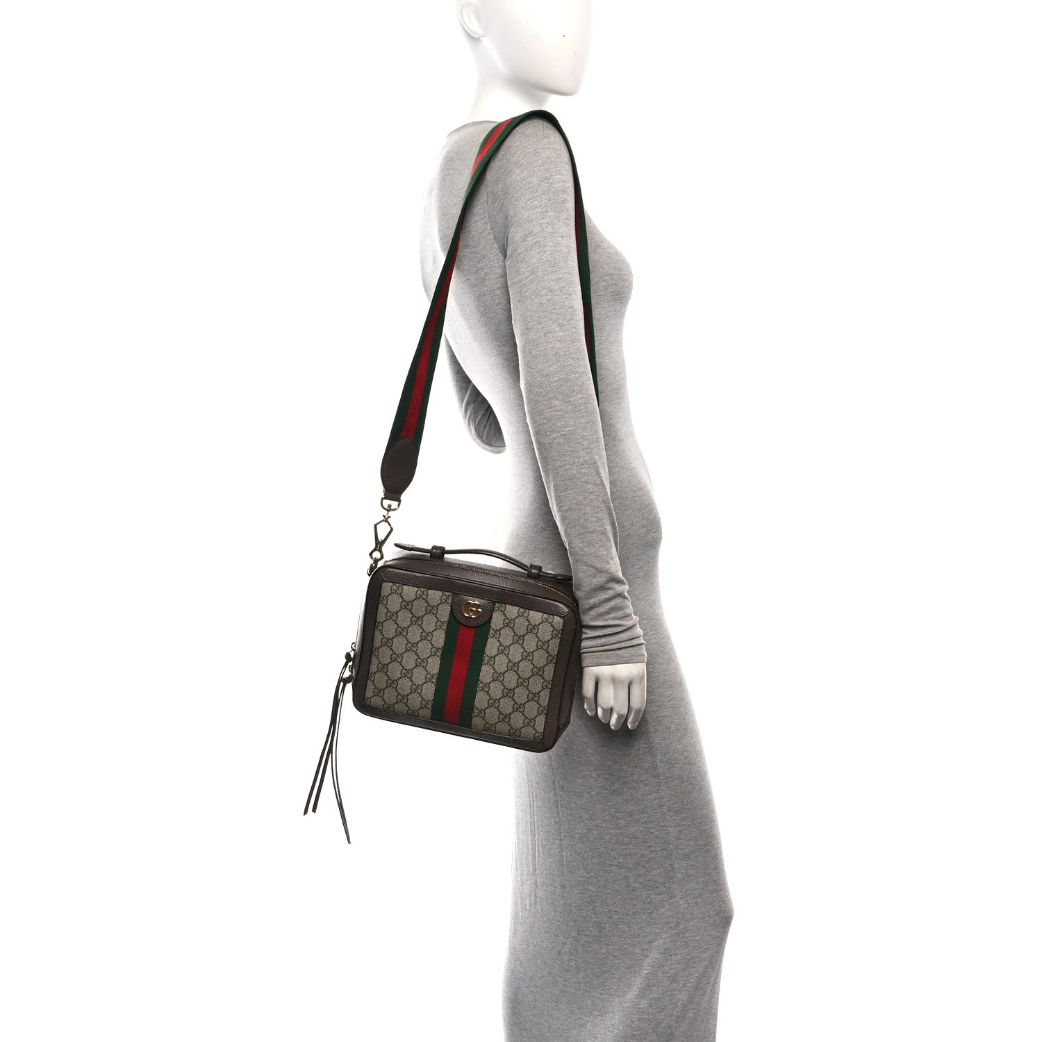 Gucci GG Supreme Monogram Web Small Ophidia Top Handle Shoulder Bag Brown 2 of 11