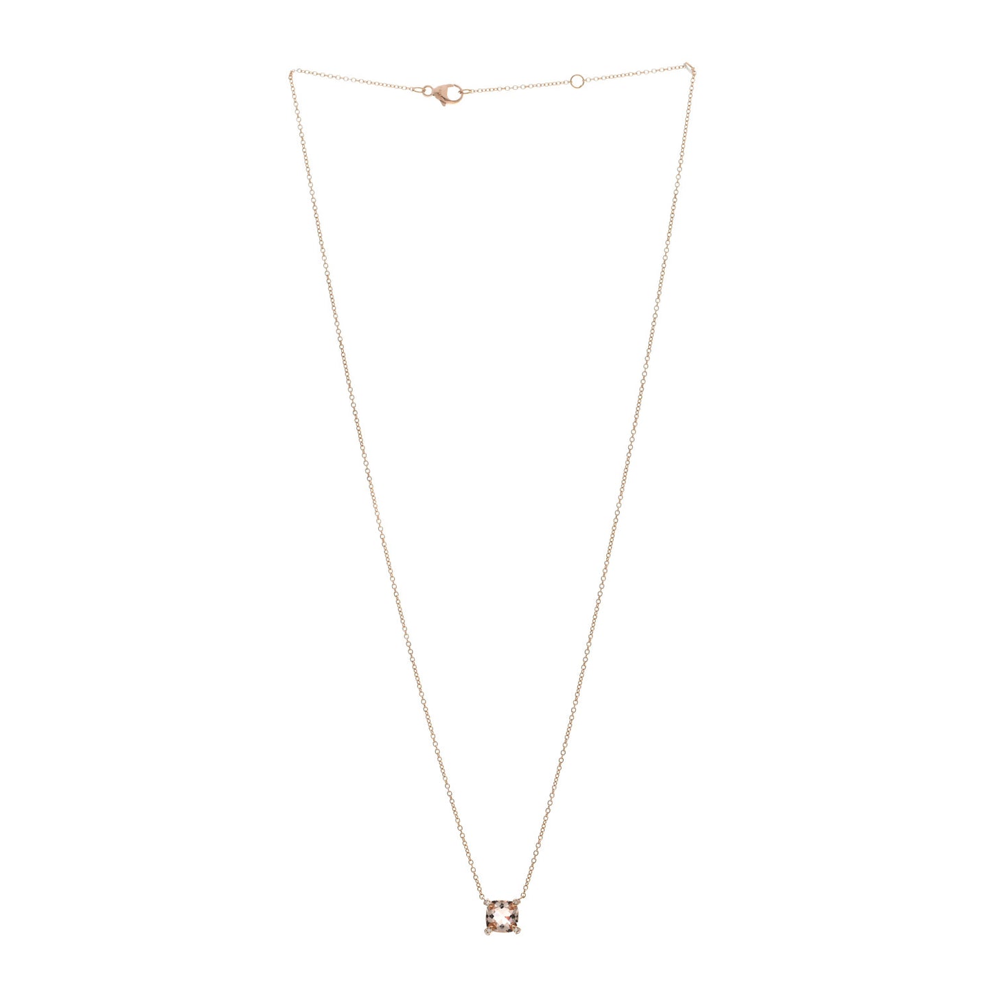 18K Rose Gold Diamond Morganite 7mm Petite Chatelaine Pendant Necklace