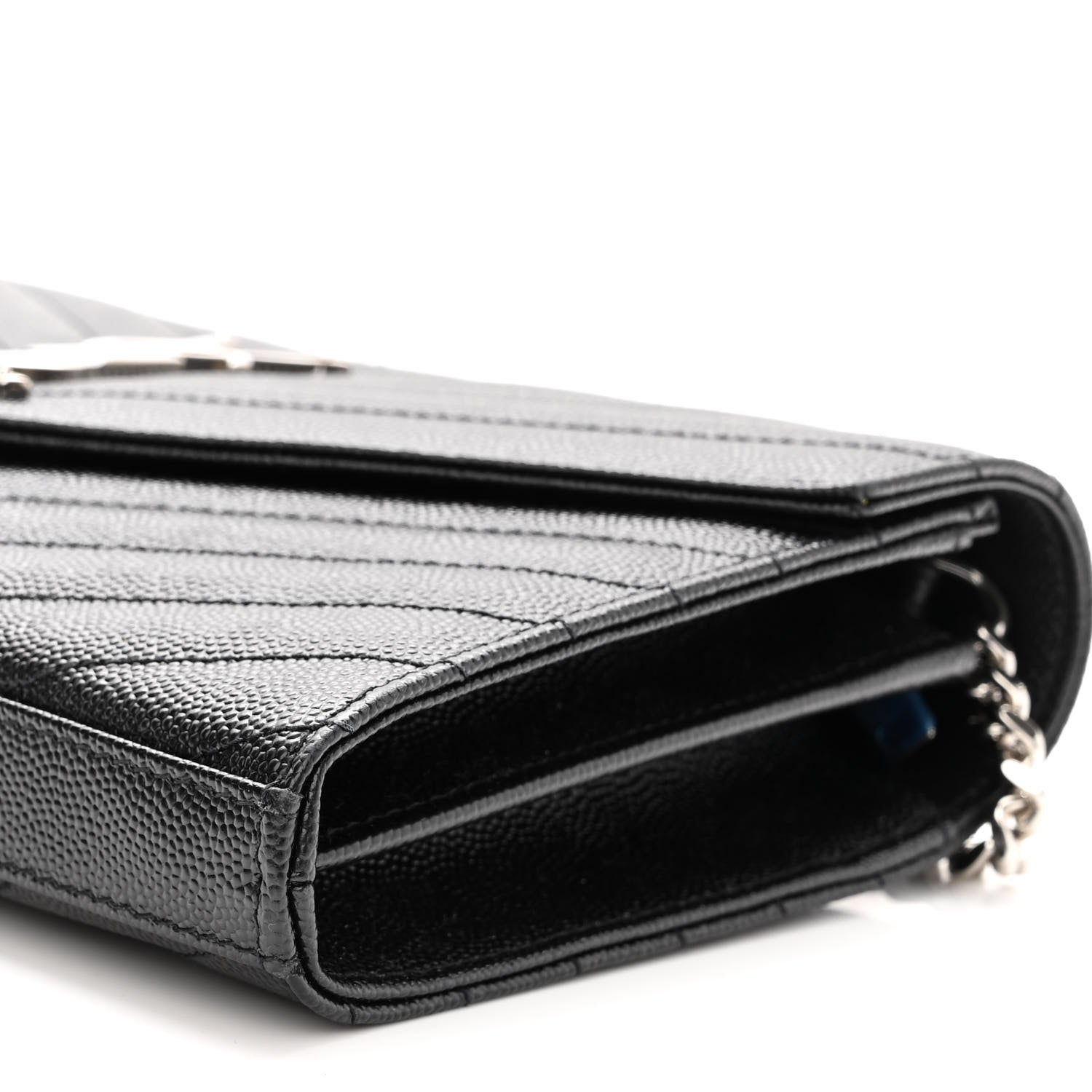 Saint Laurent Grain De Poudre Matelasse Chevron Monogram Chain Wallet Black 9 of 9